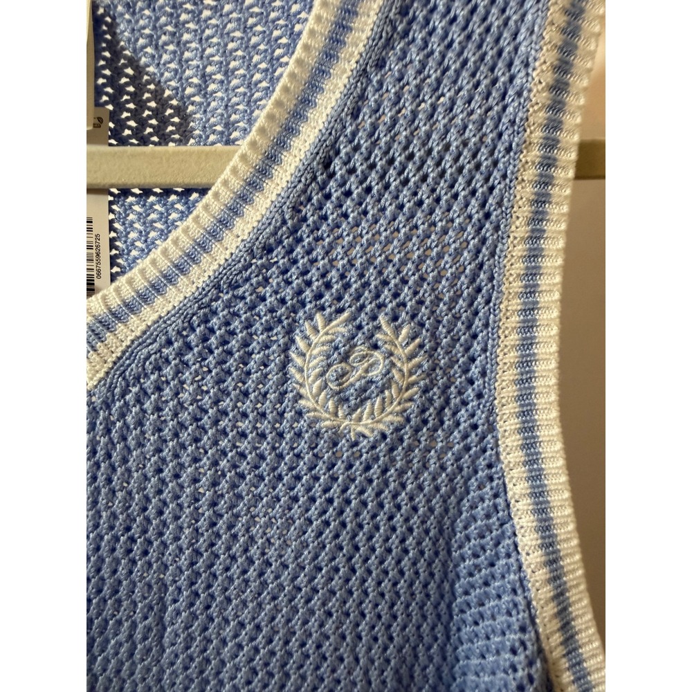 Victoria's Secret PINK Blue Open Knit V-Neck Sweater Vest Crest Logo NWT Medium - Picture 7 of 13